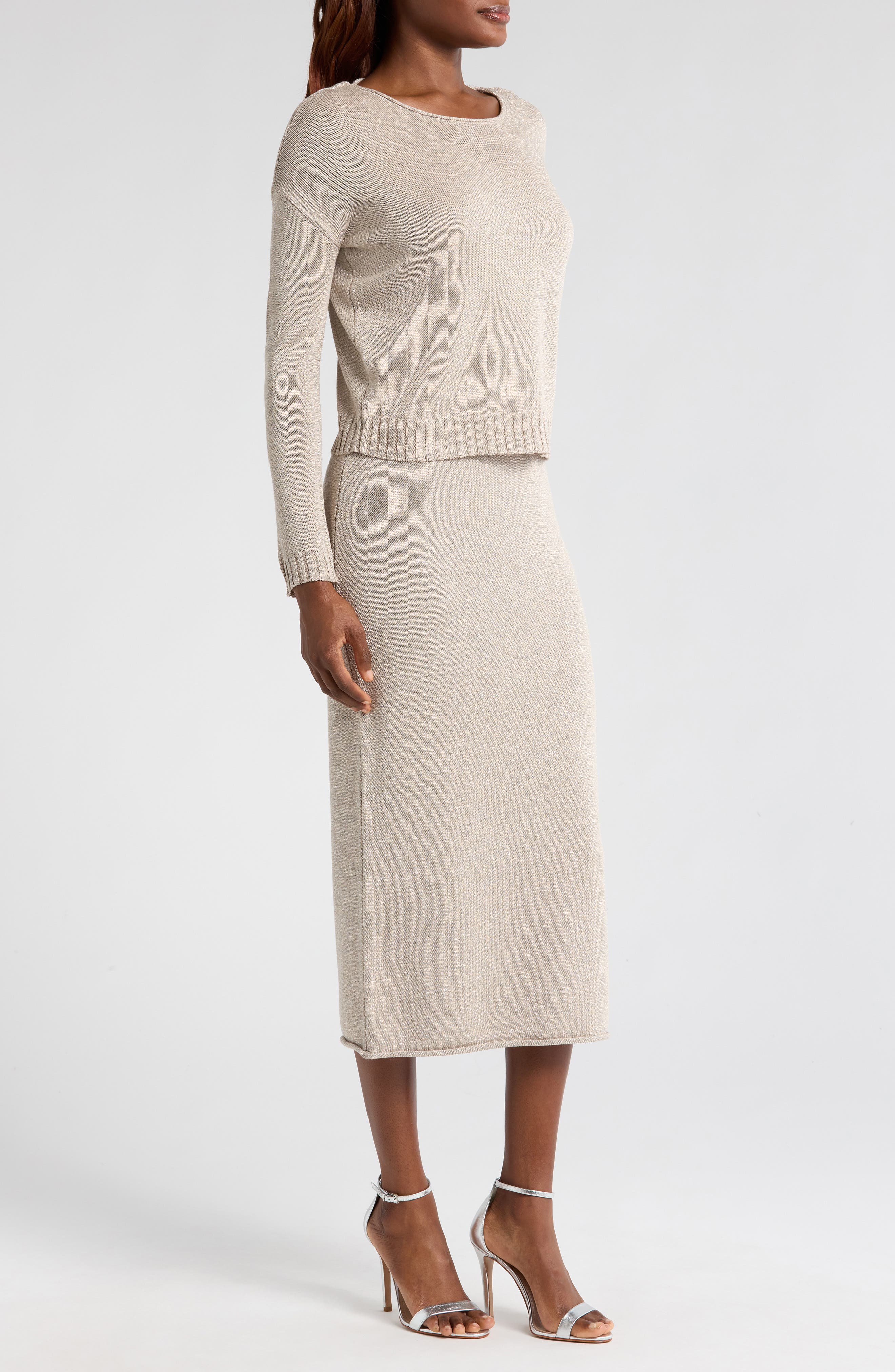 glam metallic sweater dress Narissa Metallic Knit Maxi Dress  SEROYA
