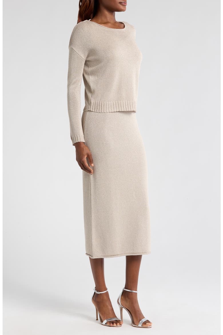Metallic Long Sleeve Midi Sweater Dress, Alternate, color, MOONSHINE