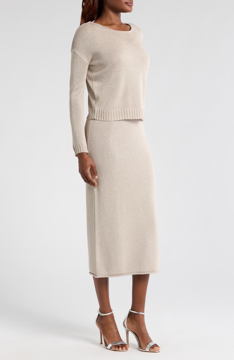 Halogen<sup>®</sup> Metallic Long Sleeve Midi Sweater Dress, Alternate, color, 