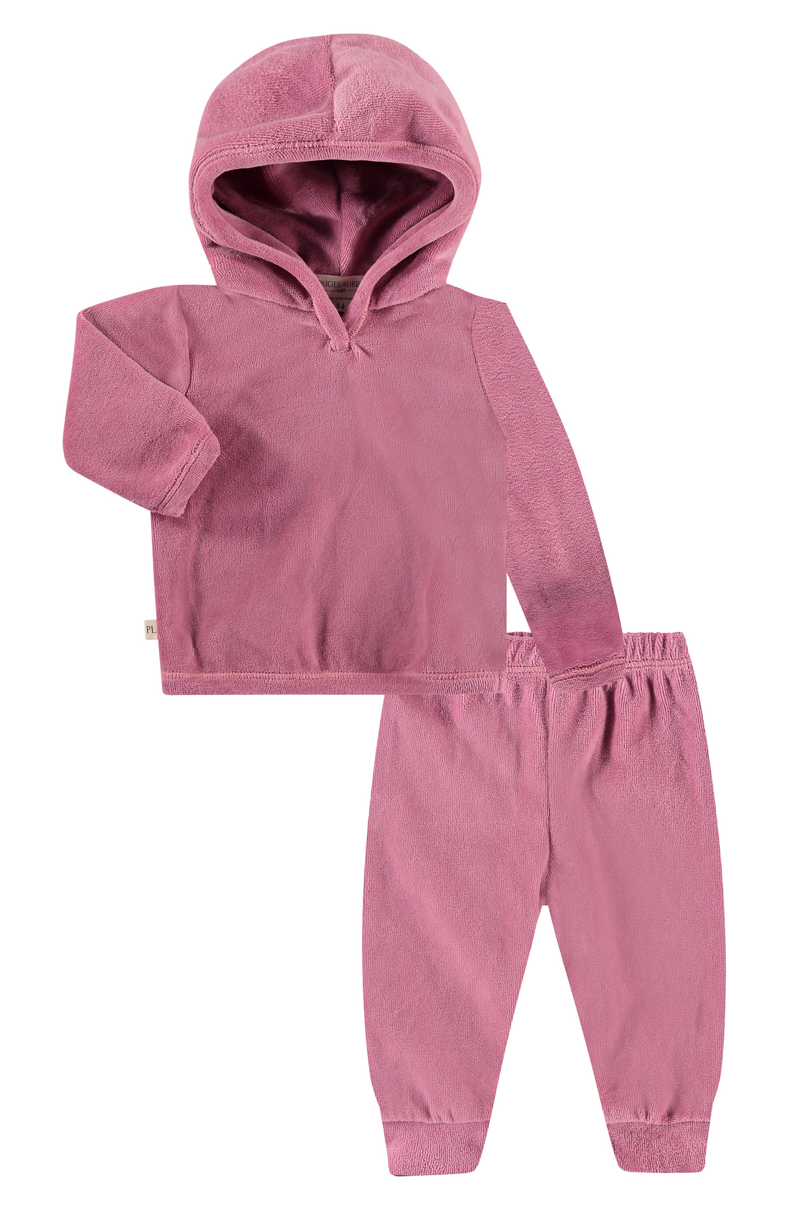 PAIGELAUREN Velour Hoodie & Joggers Set in Light Pink 