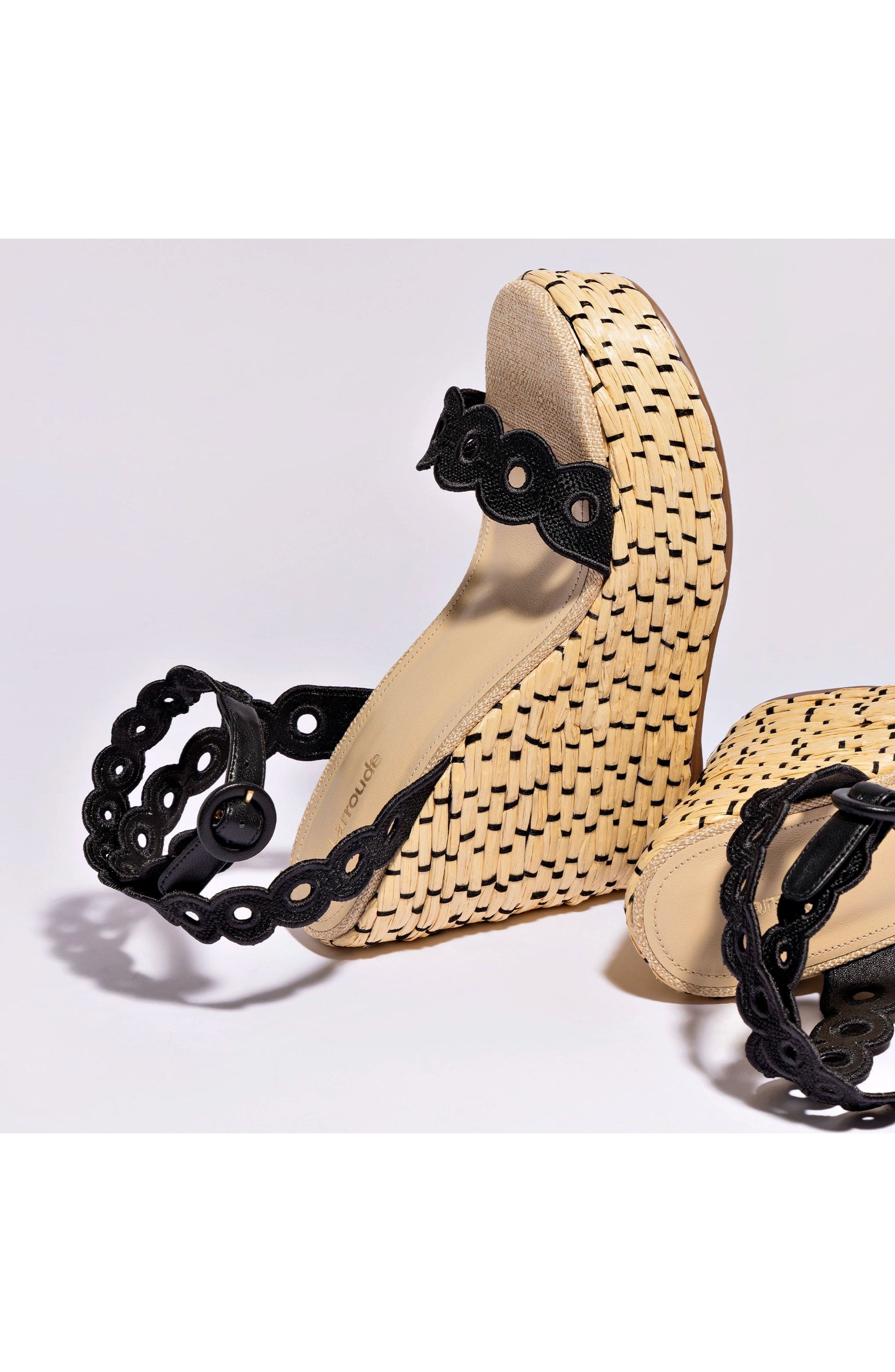 Larroudé Florence Broderie Wedge, Alternate, color, Black