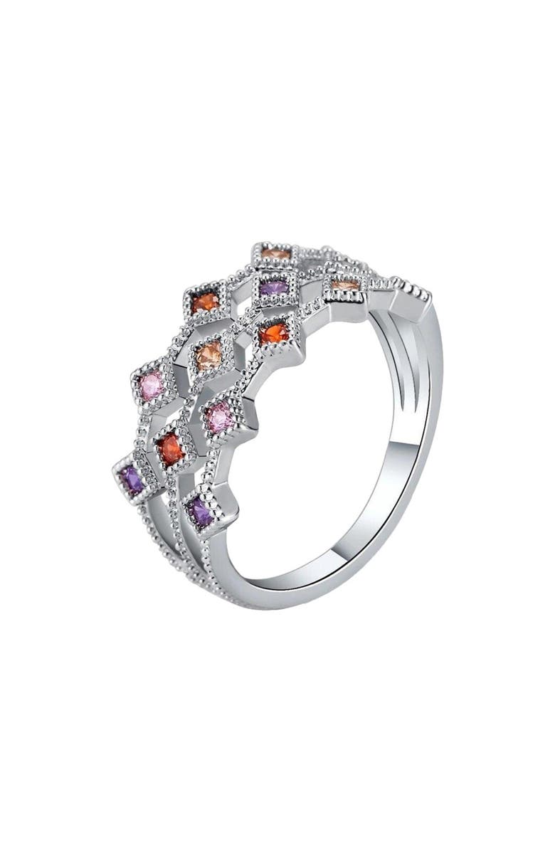 Hollywood Sensation Cubic Zirconia Multicolor Ring, Main, color, Silver