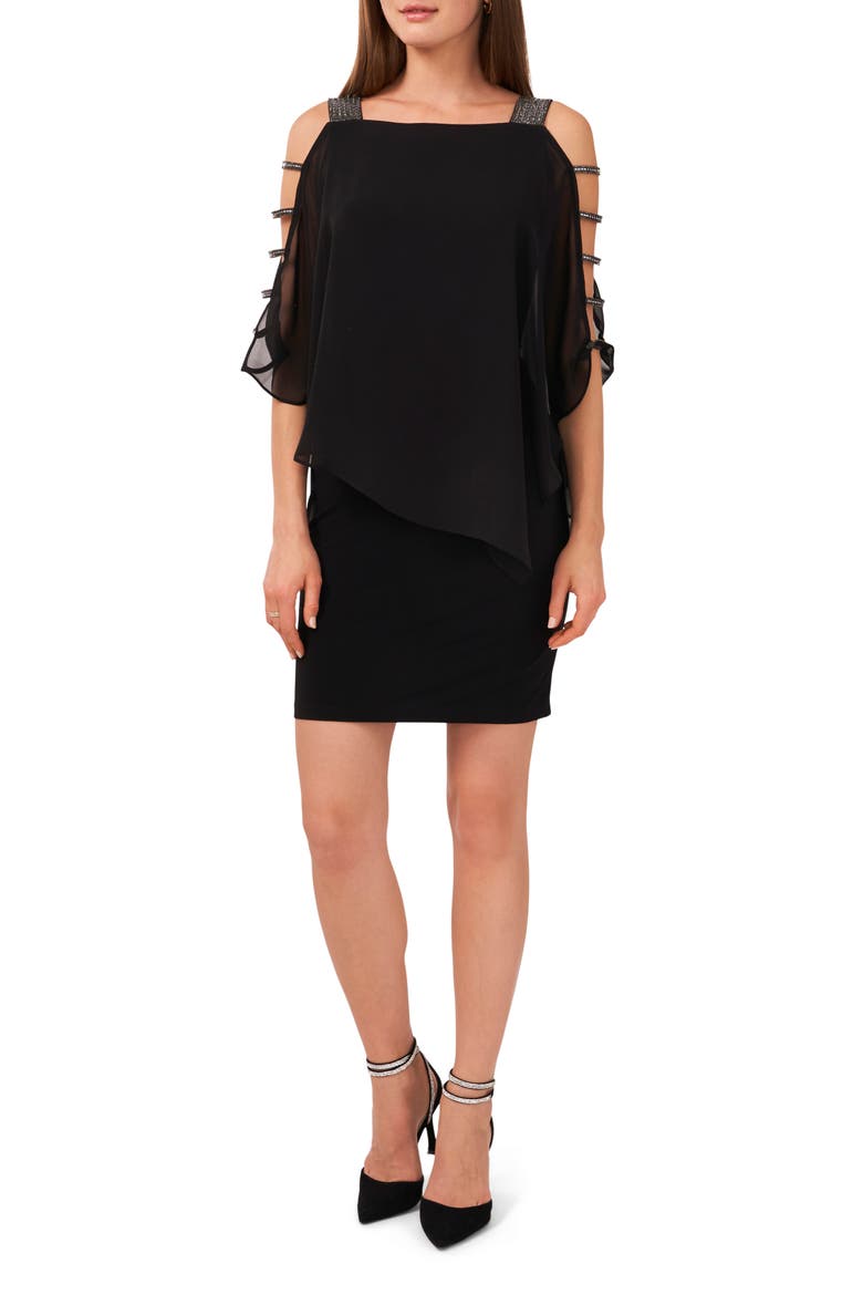 Ladder Trim Overlay Minidress, Main, color, BLACK/GUNMETAL