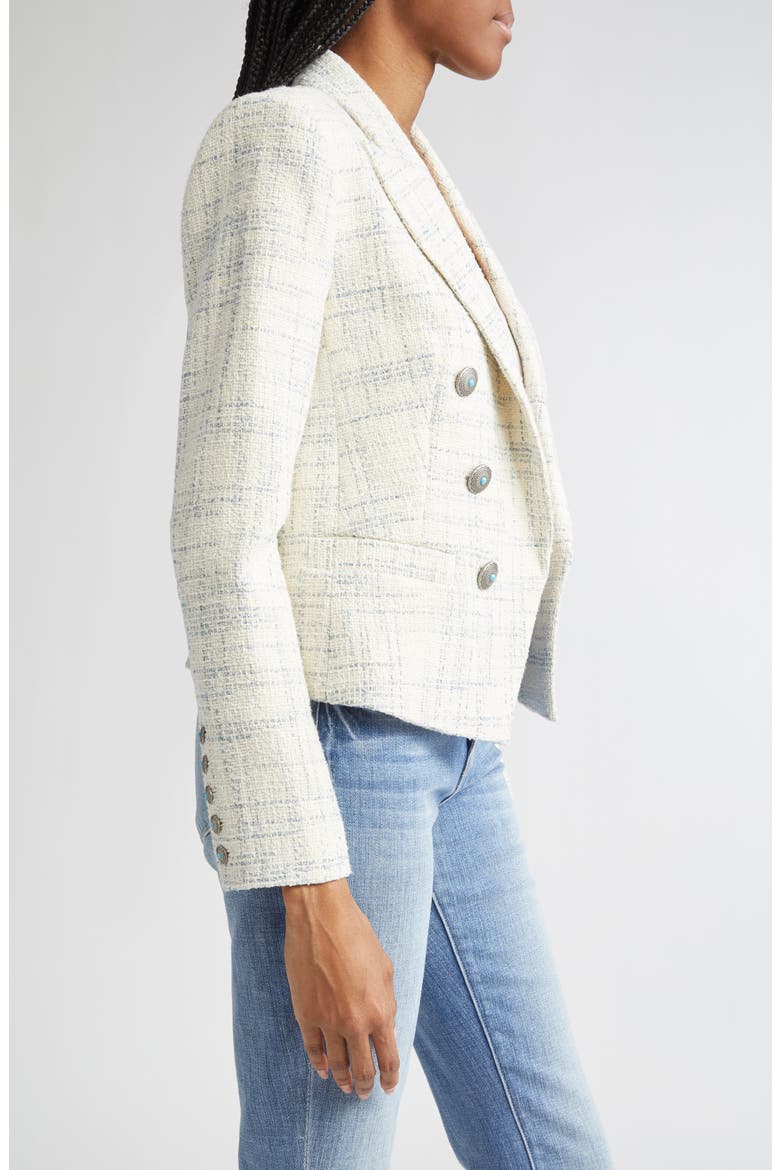 Brooke Double Breasted Tweed Blazer, Alternate, color, VINTAGE WHITE/ BLUE CHECK