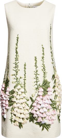Oscar de la Renta Floral Embroidered Tweed Dress Nordstrom