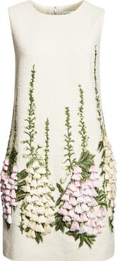 Oscar de la Renta Floral Embroidered Tweed Dress