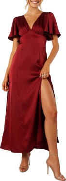 Petal & Pup Casper Flutter Sleeve Satin Dress