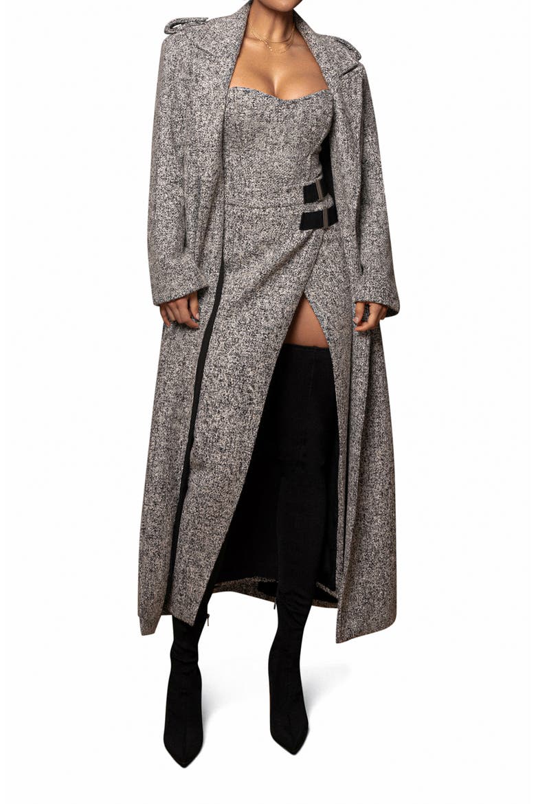 Savannah Belted Tweed Coat, Alternate, color, GRAY