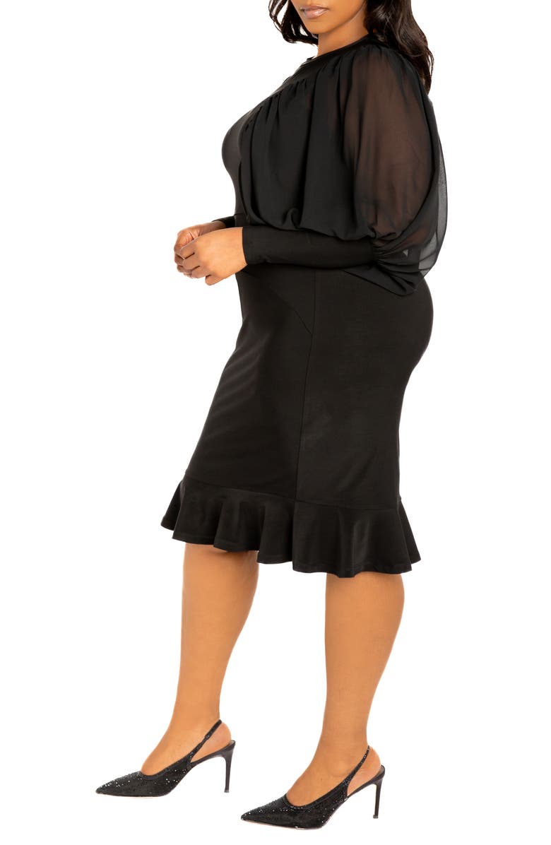 BUXOM COUTURE Volume Sleeve Body-Con Dress, Alternate, color, Black