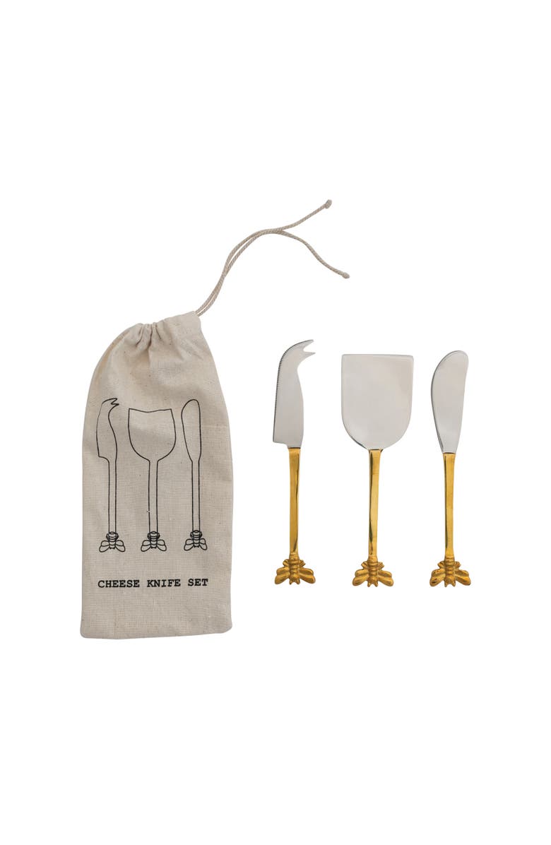 Storied Home 3-Piece Stainless Steel Cheese Knives with Bee Handles, Gold, Main, color, Gold