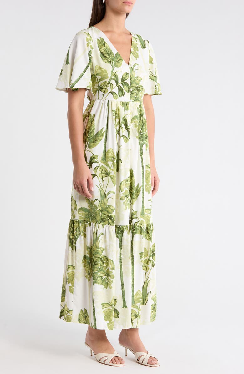 SUGARLIPS Floral Flutter Sleeve Dress, Alternate, color, Cream-Green