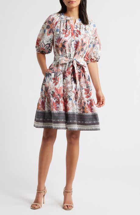 Julia Jordan Tiered Tie Waist Puff Sleeve Dress