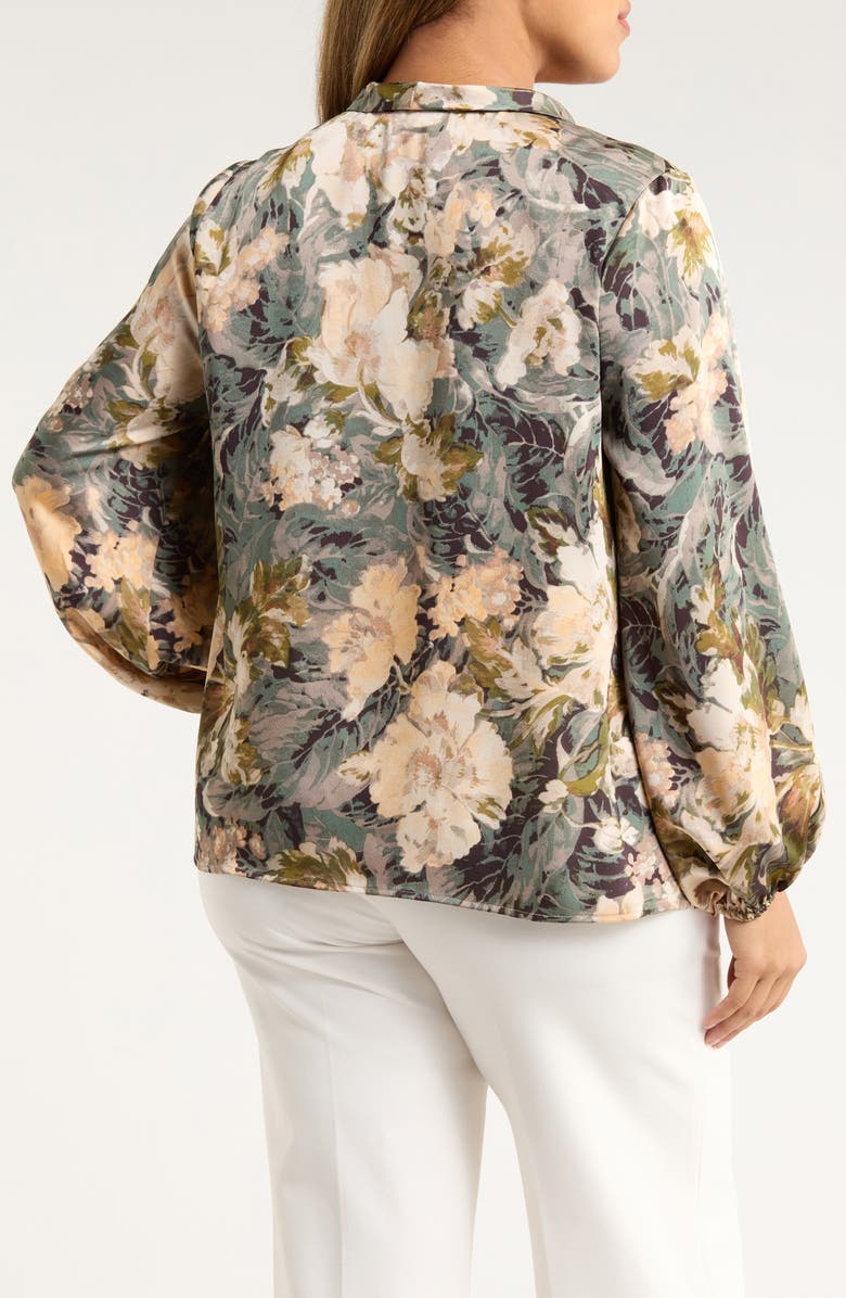 Tahari ASL Print Tie Neck Top, Alternate, color, Blush Sage Multi