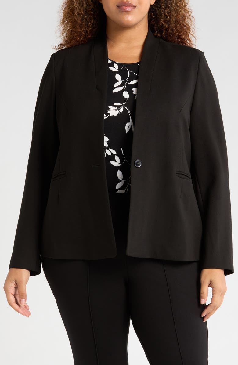 Universal Standard Lennox Padded Shoulder Stretch Ponte Blazer, Main, color, Black