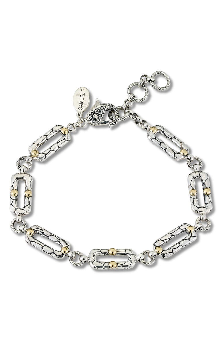 SAMUEL B. Sterling Silver & 18K Yellow Gold Paperclip Bracelet, Main, color, Silver And Gold