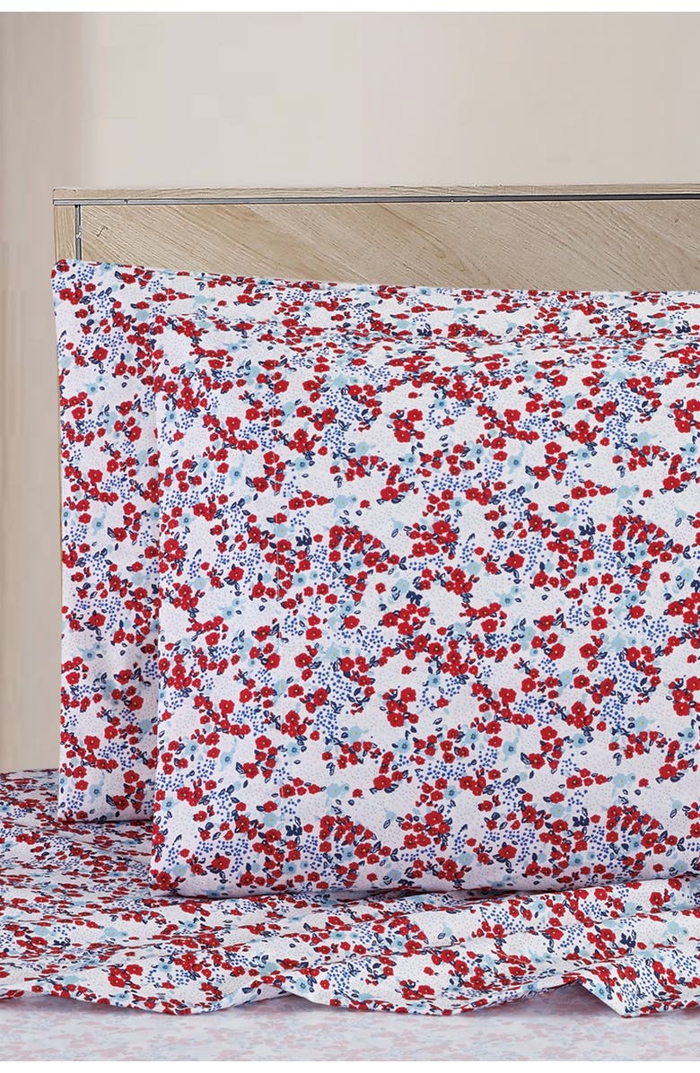 MELANGE HOME Vintage Red-Blue Floral Queen Sheet Set, Main, color, 