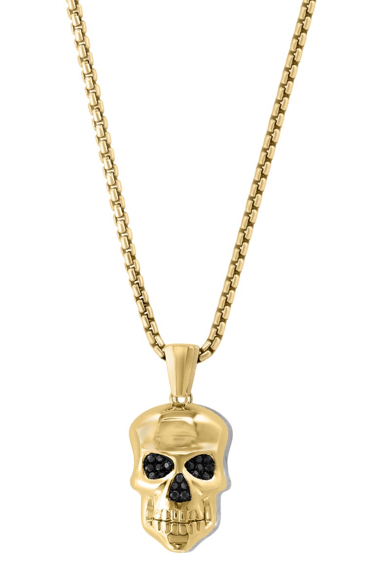 Black Spinel Skull Pendant Necklace, Alternate, color, BLACK