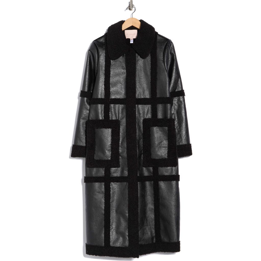 Hutch Ozzie Faux Shearling Trim Coat In Black