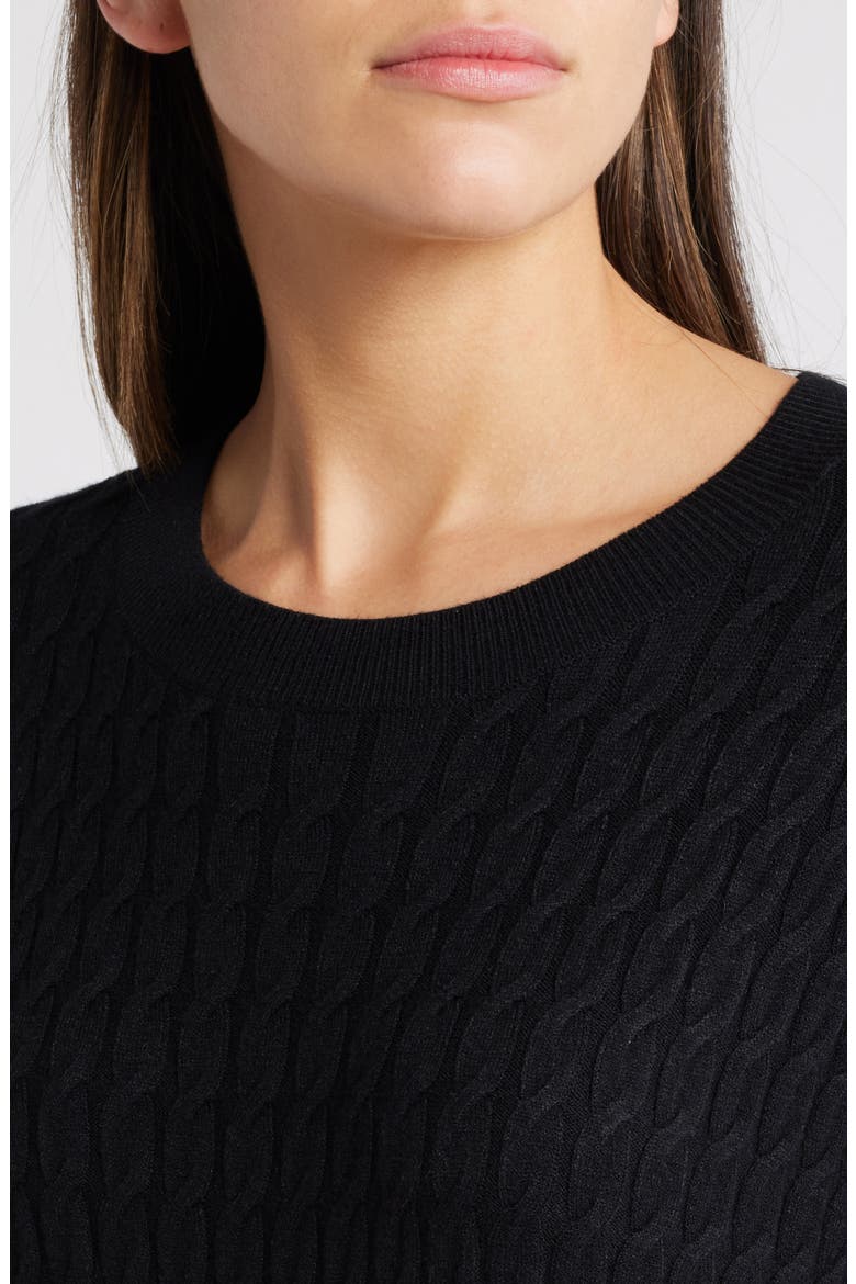 Cable Stitch Long Sleeve Midi Sweater Dress, Alternate, color, BLACK