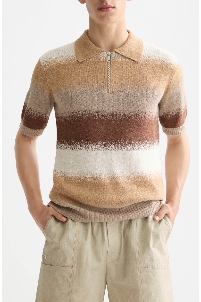 Dégradé Stripe Knit Quarter Zip Polo, Main, color, PLAZA TAUPE