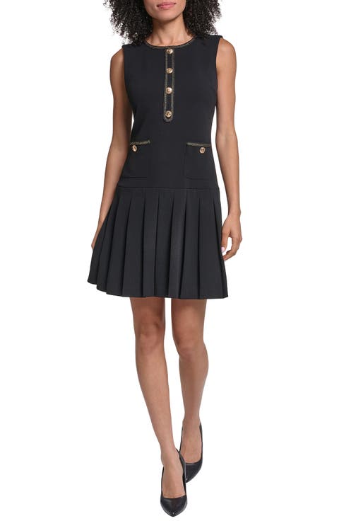 Metalllic Detail Scuba Crepe A-Line Minidress