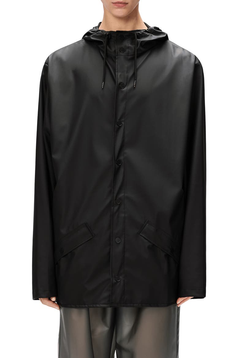 Gender Inclusive Lightweight Hooded Waterproof Rain Jacket, Main, color, BLACK