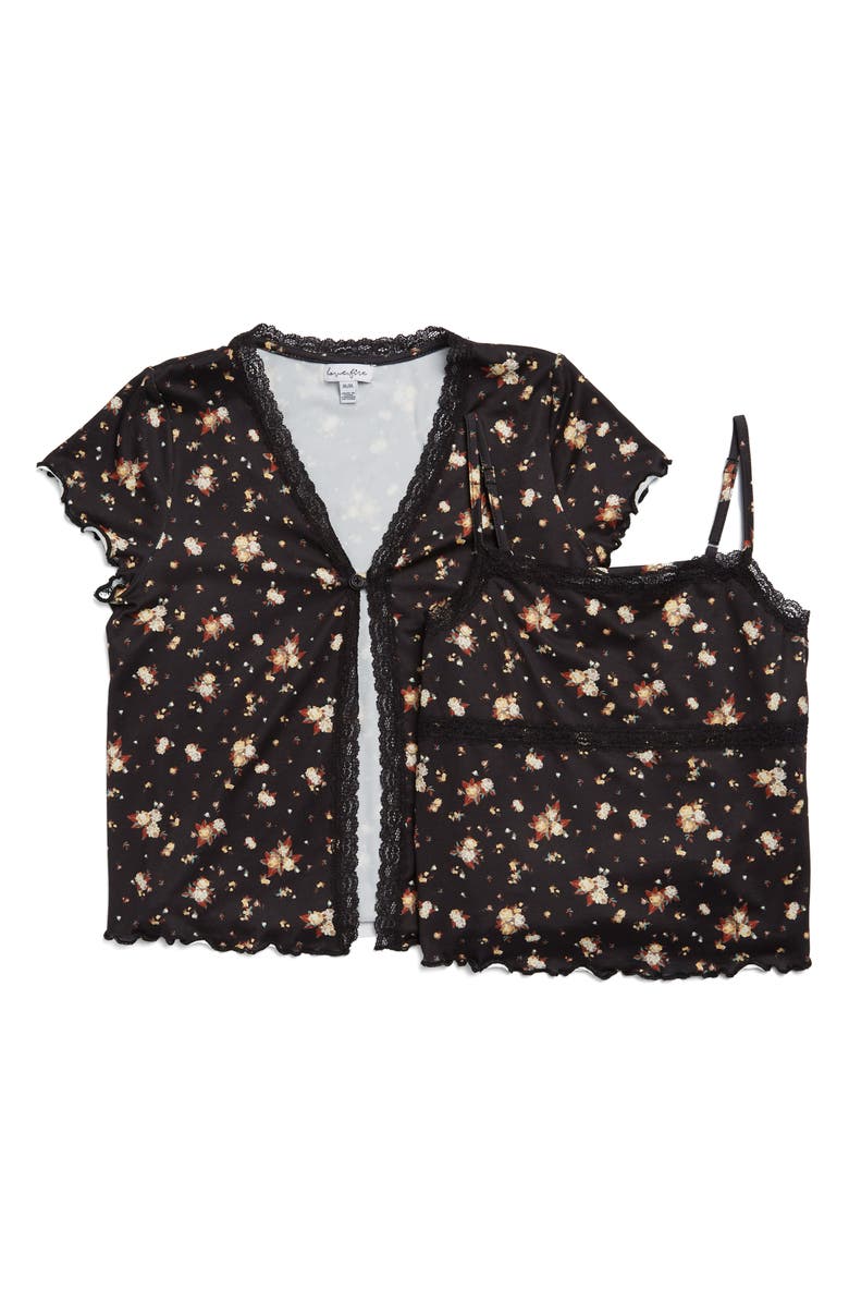 Love, Fire Kids' Camisole & Short Sleeve Cardigan Set, Alternate, color, Black Floral