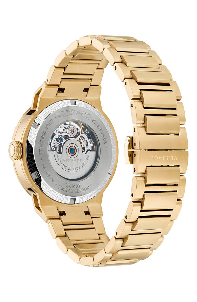 Versace Medusa Infinite Skeleton Dial Bracelet Watch, 40mm, Alternate, color, Ip Yellow Gld