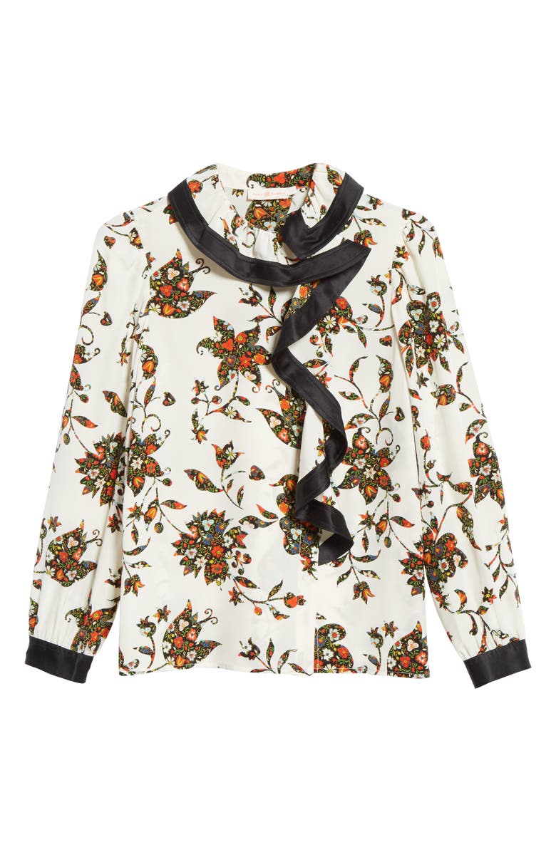 Tory Burch Ruffle Floral Silk Blouse, Alternate, color, 