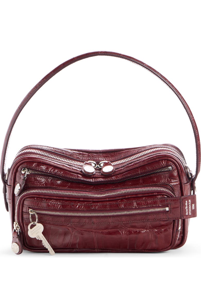 Acne Studios Camero Party Croc Embossed Leather Shoulder Bag, Main, color, Burgundy