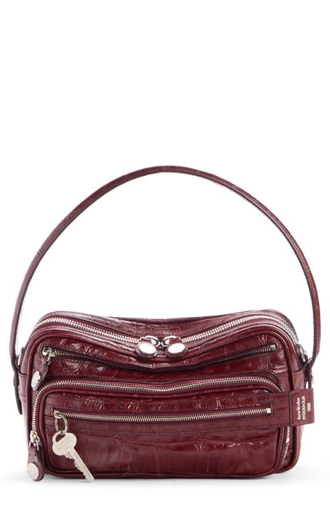Camero Party Croc Embossed Leather Shoulder Bag