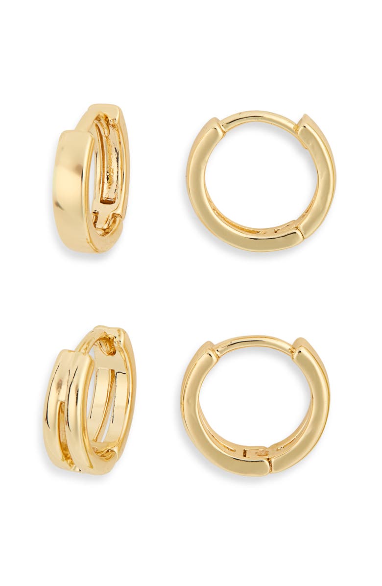 NORDSTROM RACK Set of 2 Demi Fine Huggie Hoop Earrings, Main, color, Gold