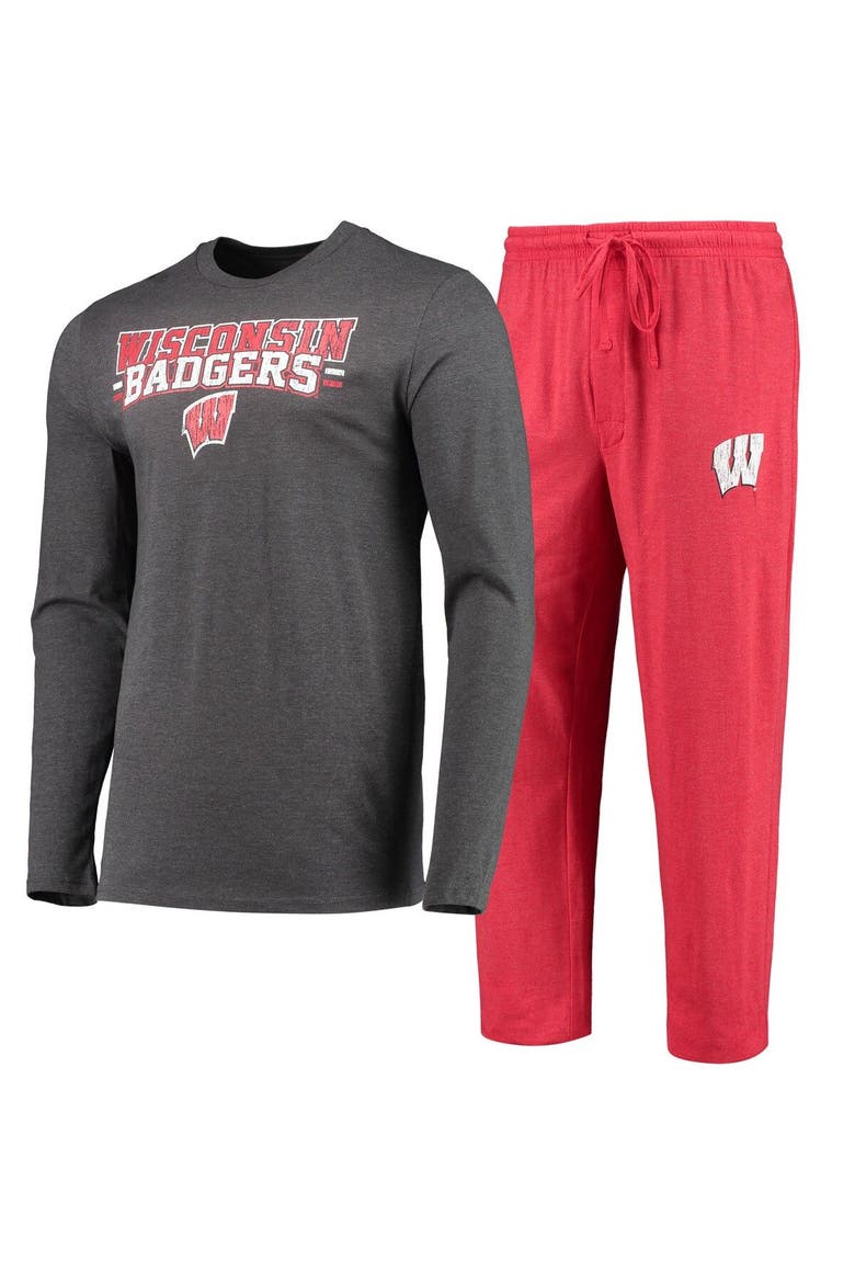 Men's Concepts Sport Red/Heathered Charcoal Wisconsin Badgers Meter Long Sleeve T-Shirt & Pants Sleep Set, Main, color, Red