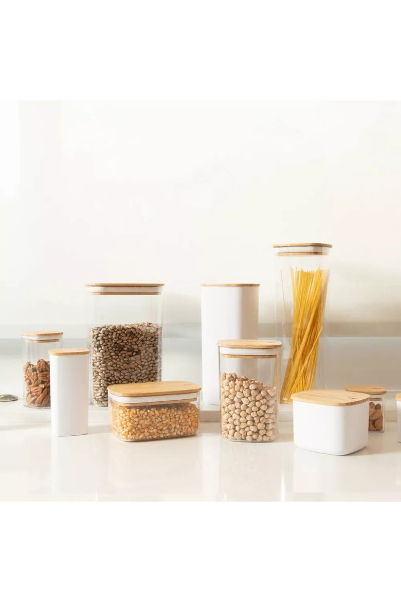 Clear Airtight Stackable Food Storage Container Set with Wood Lids, Alternate, color, Clear