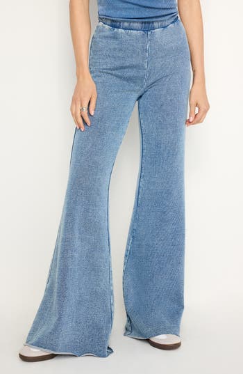 Good American Jeanius Flare Cotton French Terry Pants In Indigo586