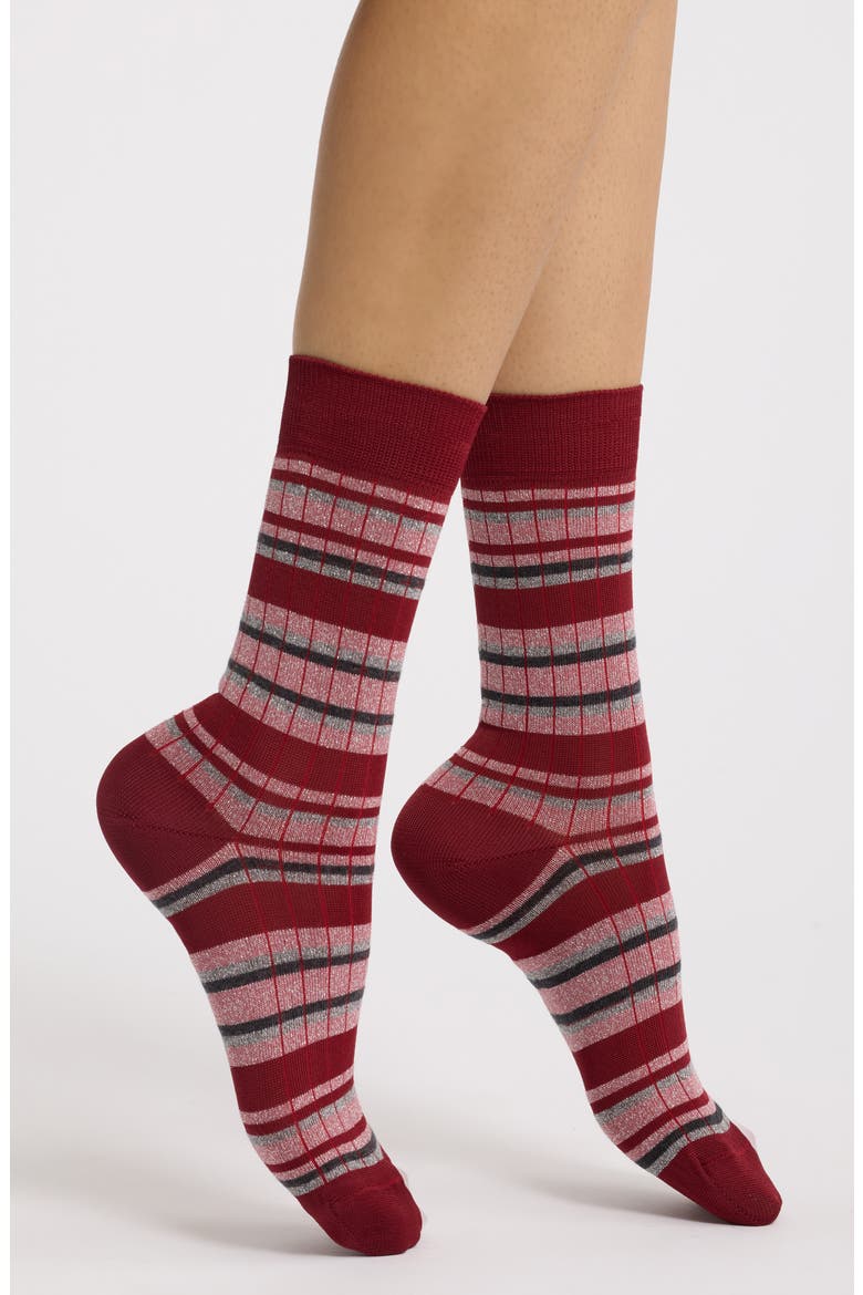 Metallic Stripe Crew Socks, Main, color, DEEP RED