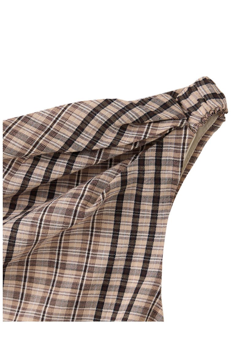 Viv Off the Shoulder Plaid Minidress, Alternate, color, BEIGE