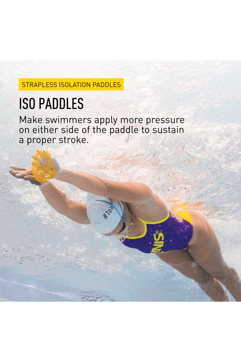 Iso Swim Training Paddles Stroke Technique Trainer Isolates Muscle Groups Strapless, Alternate, color, Black & yellow