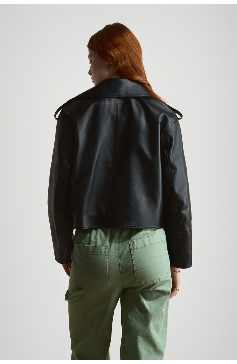 Furniq UK Lola Leather Jacket, Alternate, color, Black