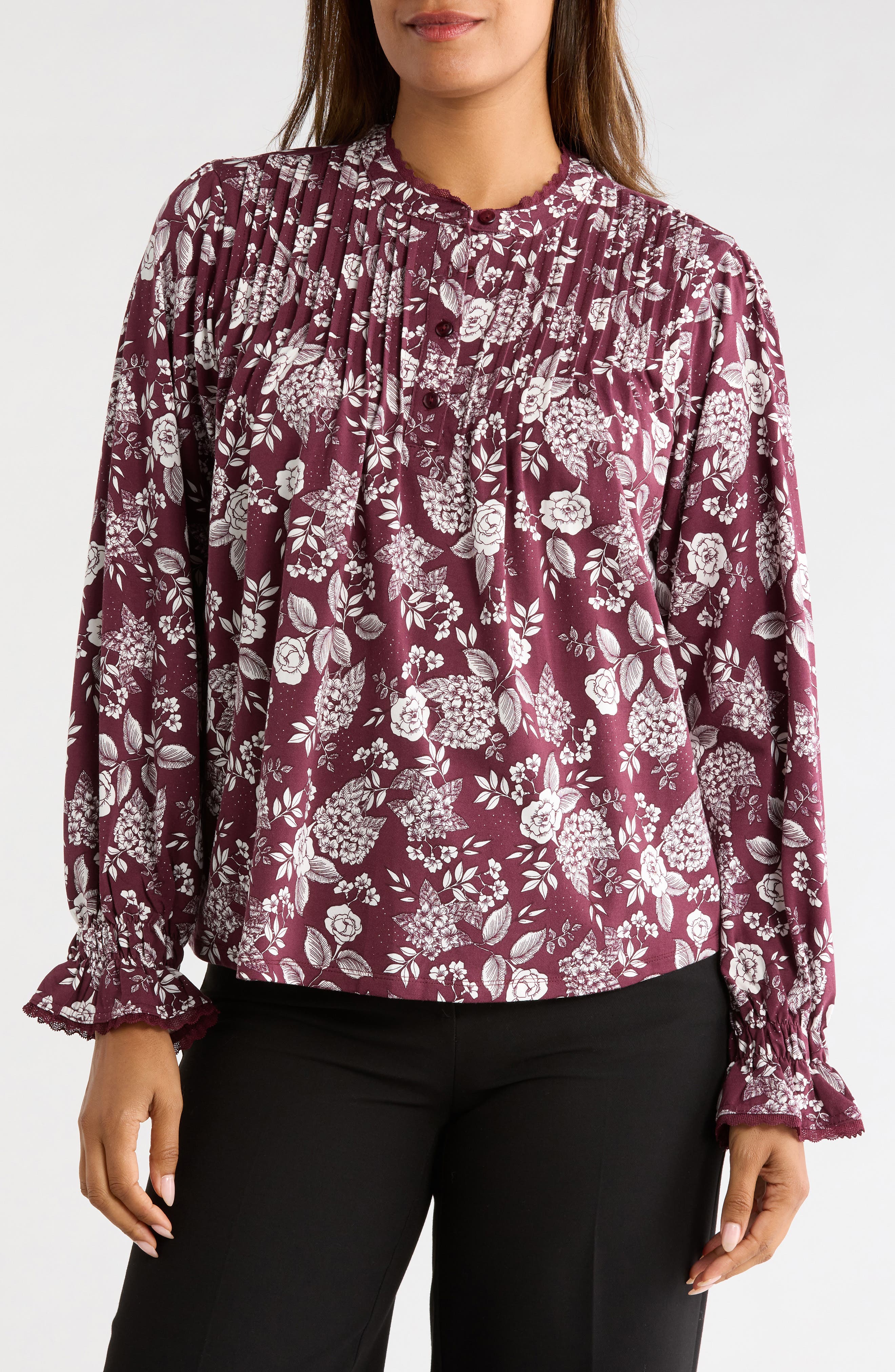 Pintucked Long Sleeve Top