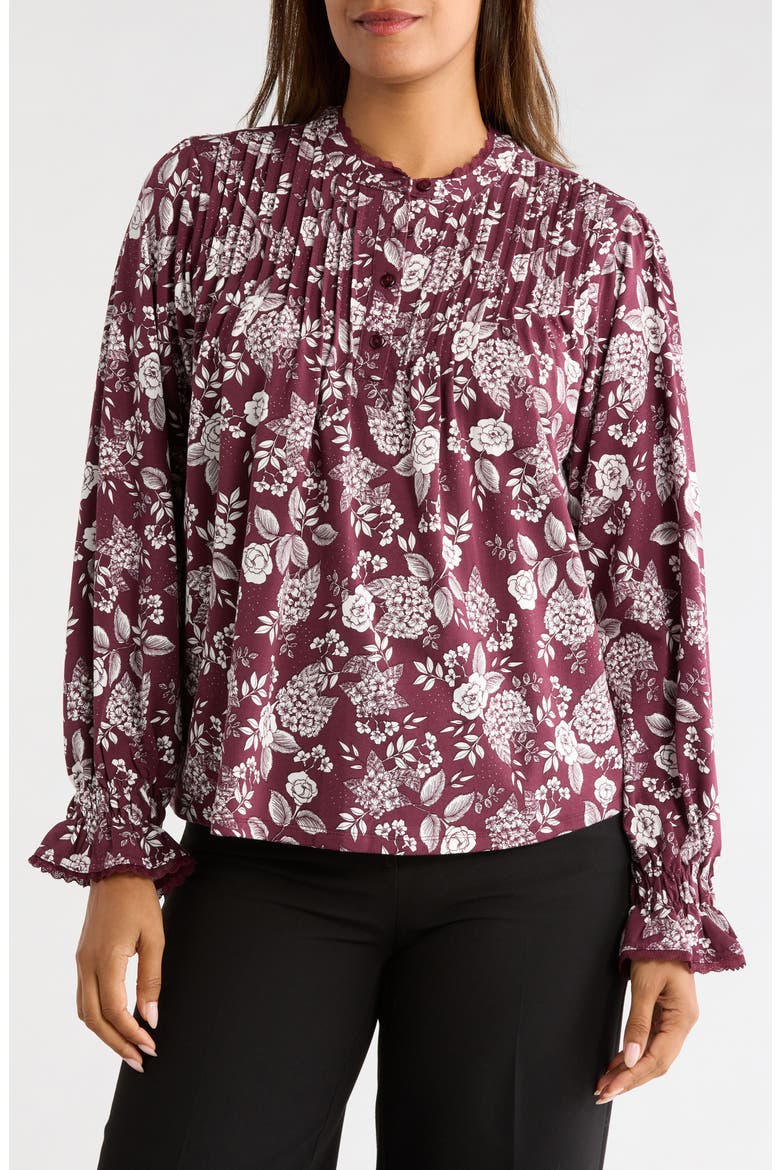 Pintucked Long Sleeve Top, Main, color, WINDSOR WINE