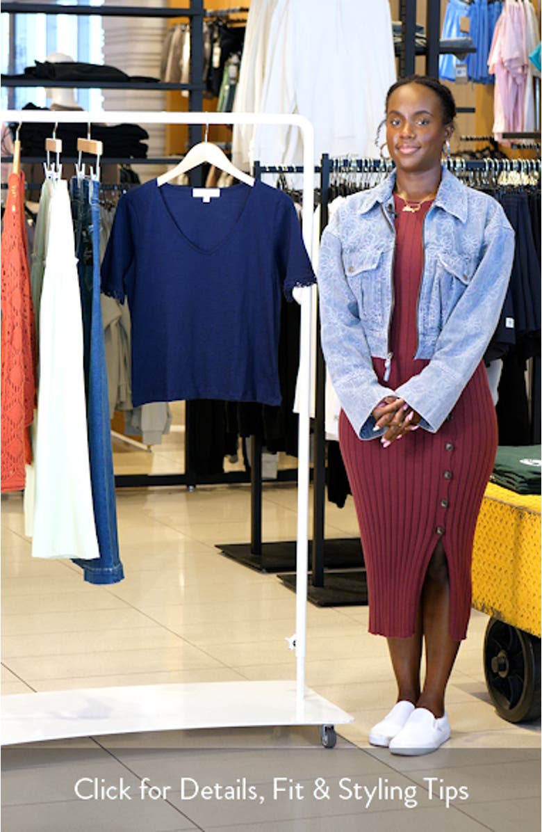 Lace Trim V-Neck Cotton T-Shirt, sales video thumbnail