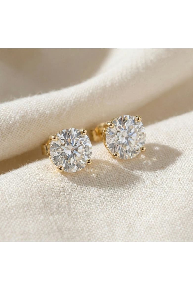 1 1/2ct tw Lab Grown Round Cut Diamond Studs 14k Gold Earrings, Alternate, color, 14k Yellow Gold