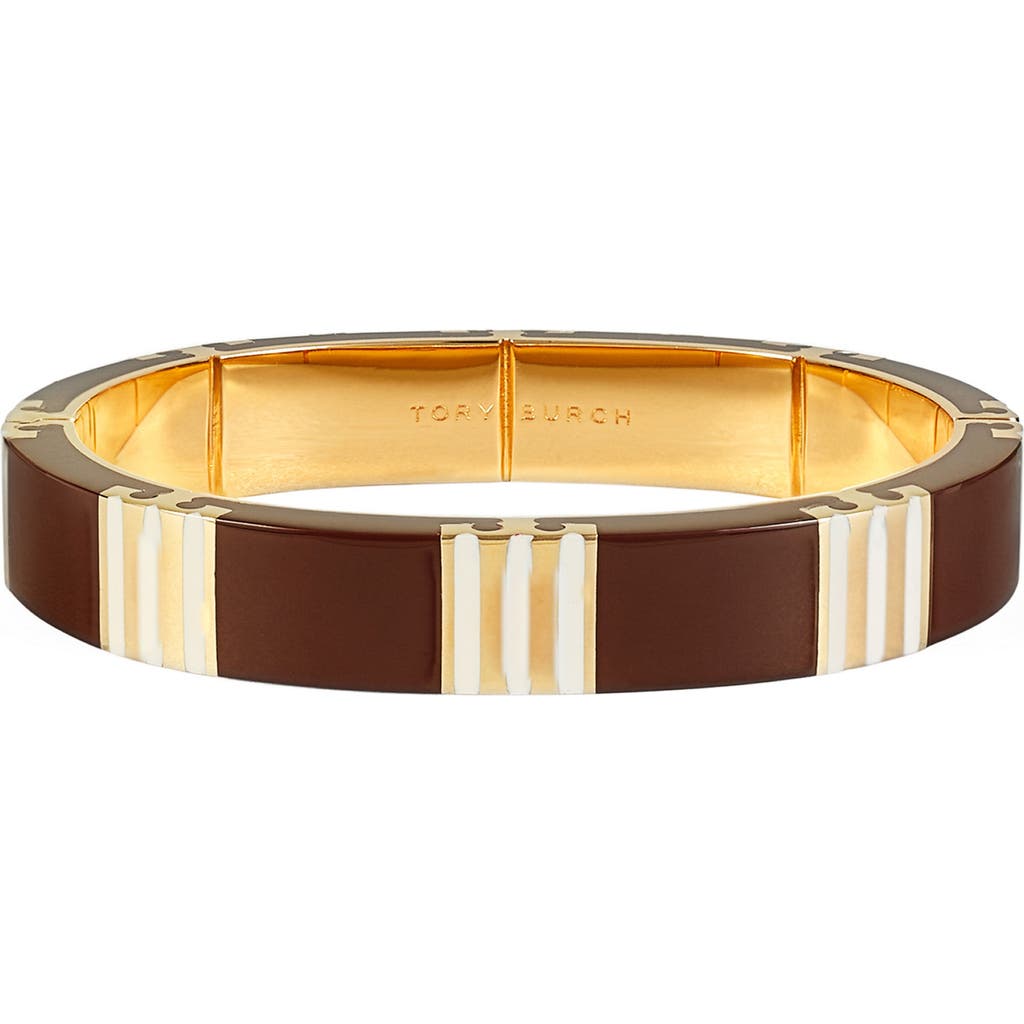 Tory Burch T-stripe Bangle Bracelet In Brown
