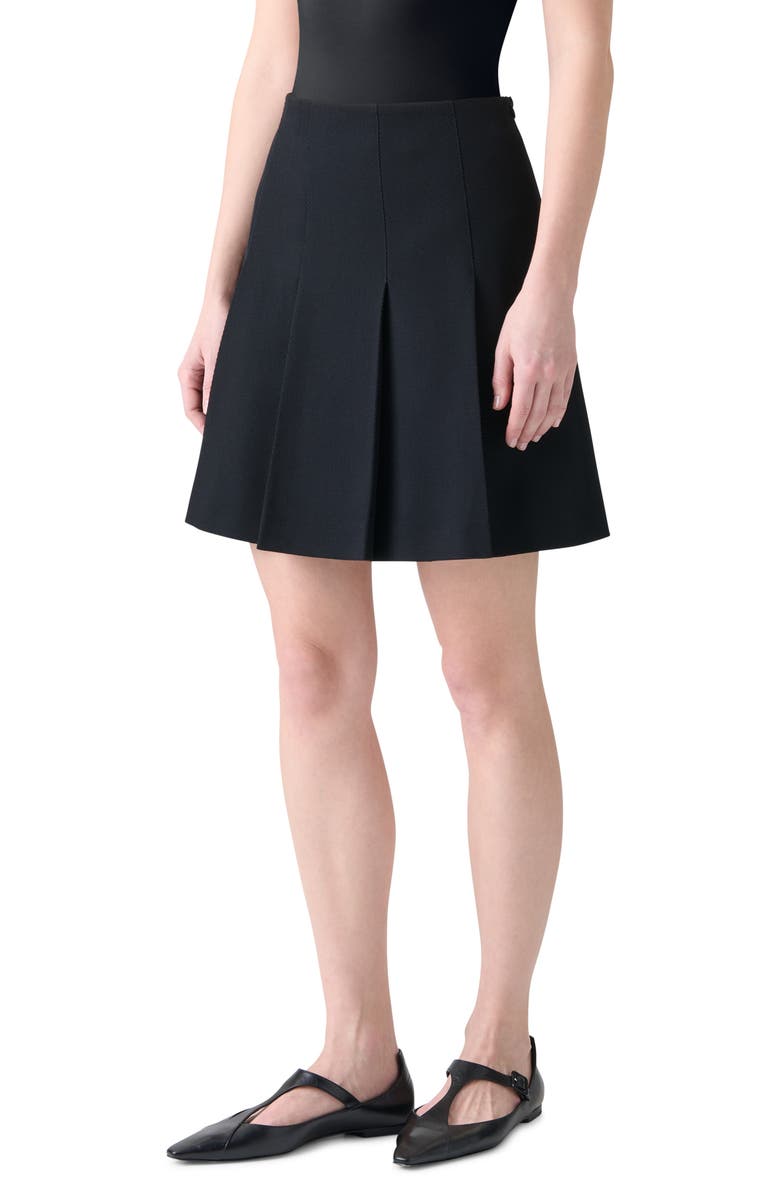 Akris punto Pleated Virgin Wool Twill Miniskirt, Alternate, color, Black