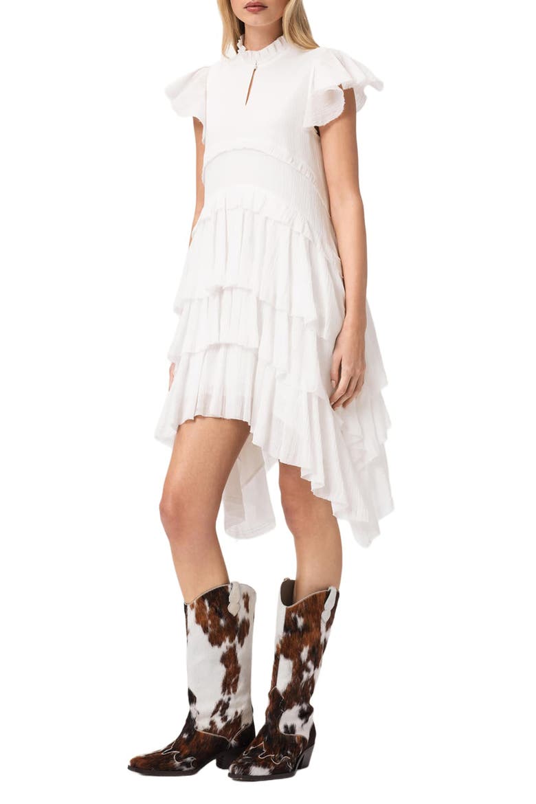 Cavalry Layered Ruffle High-Low Dress, Alternate, color, CHALK WHITE