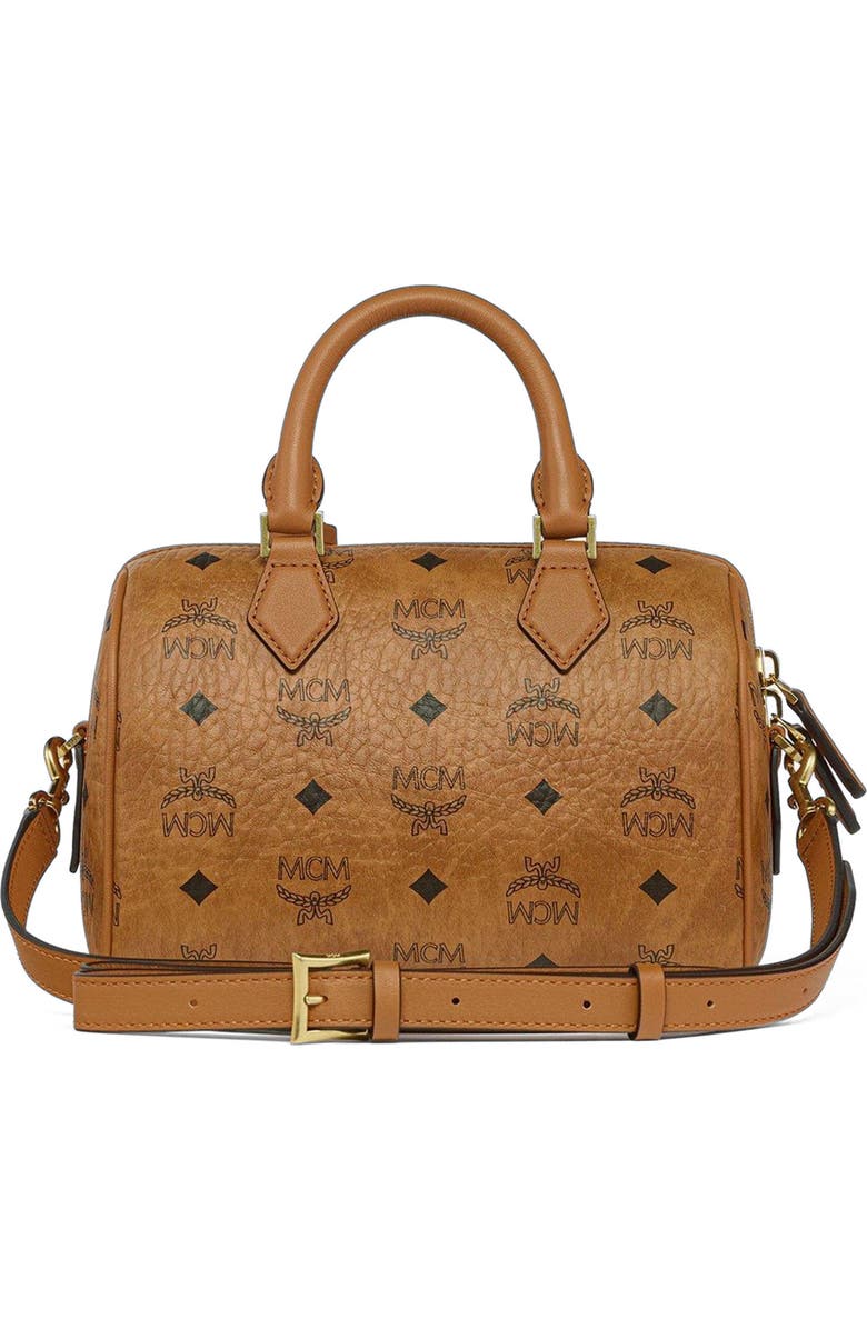 MCM Small Ella Boston Bag in Rabot Visetos, Alternate, color, Cognac