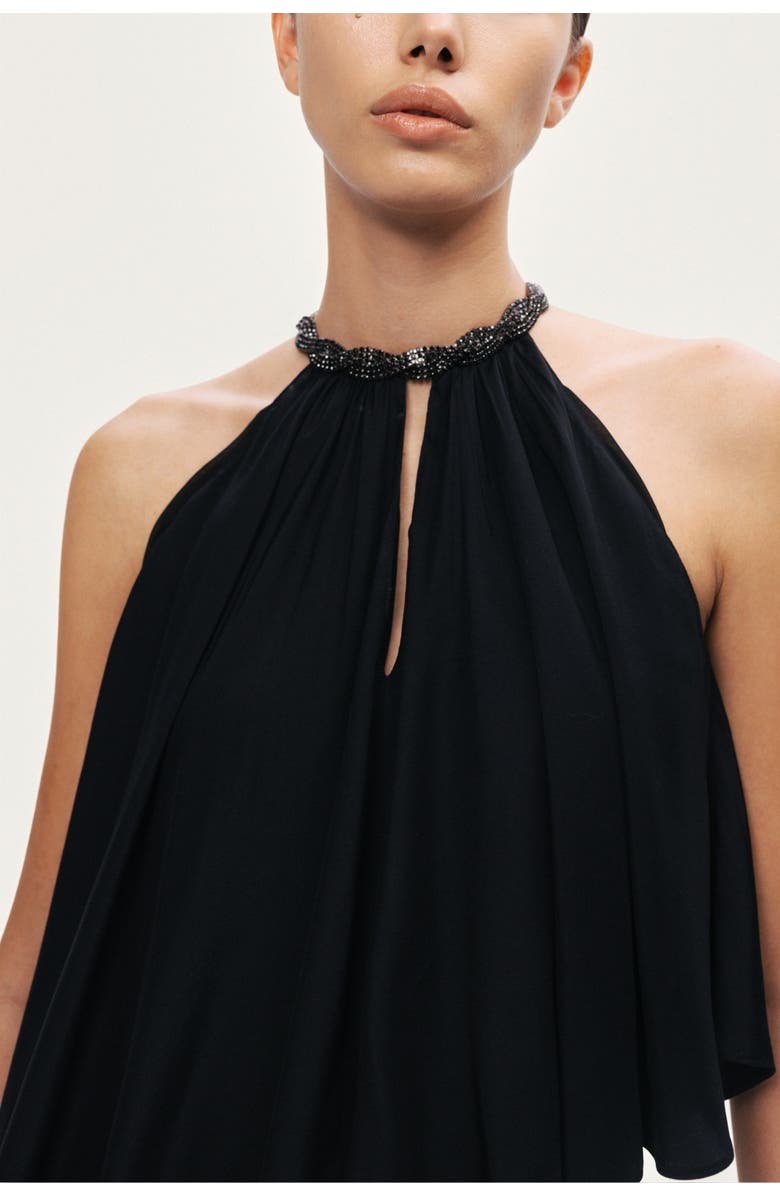 Nocturne Embellished Halter Blouse, Alternate, color, Black