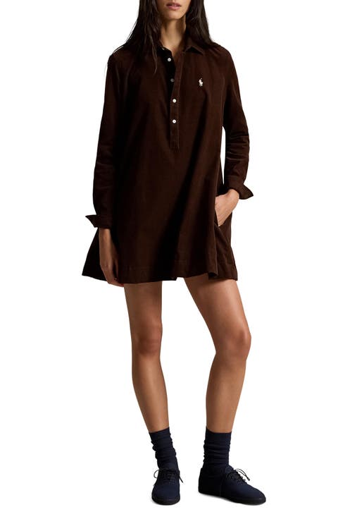 Pleated Cotton Corduroy Shirtdress