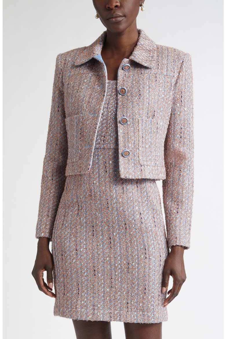 Naomi Crop Tweed Jacket, Main, color, PERIWINKLE/ ROSE LUREX MULTI